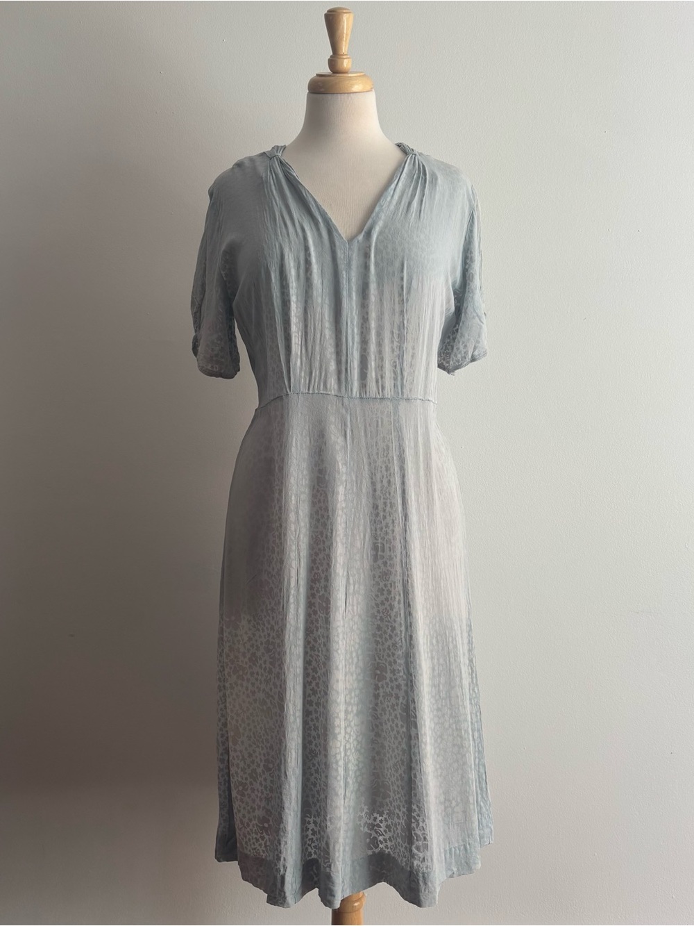 Vintage 1930s Dusty Blue Burnout Floral Sheer Dress / S M